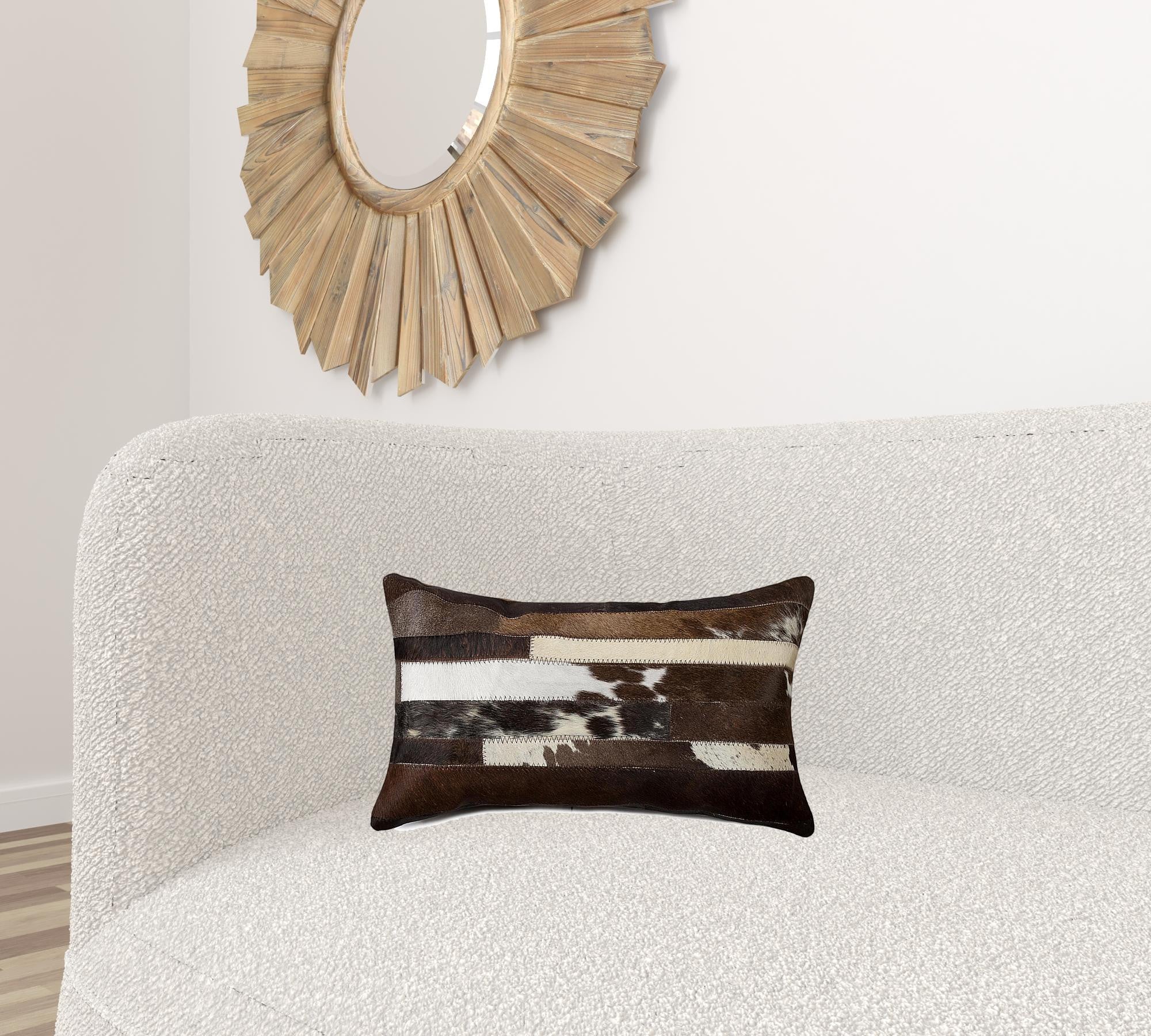 White And Brown Cowhide Pillow - 12" x 20" x 5"