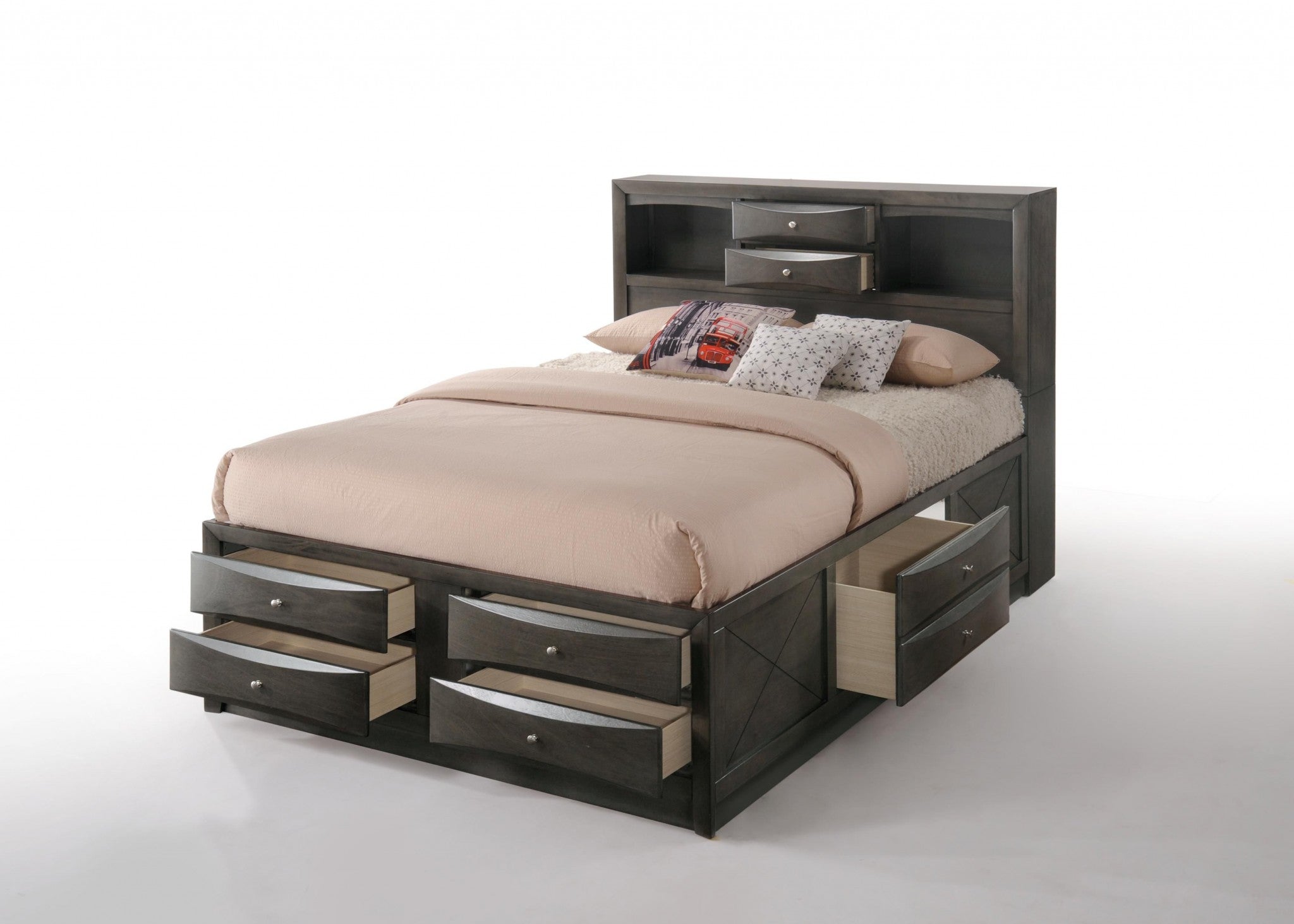91" X 79" X 56" Eastern King Gray Oak Storage Bed