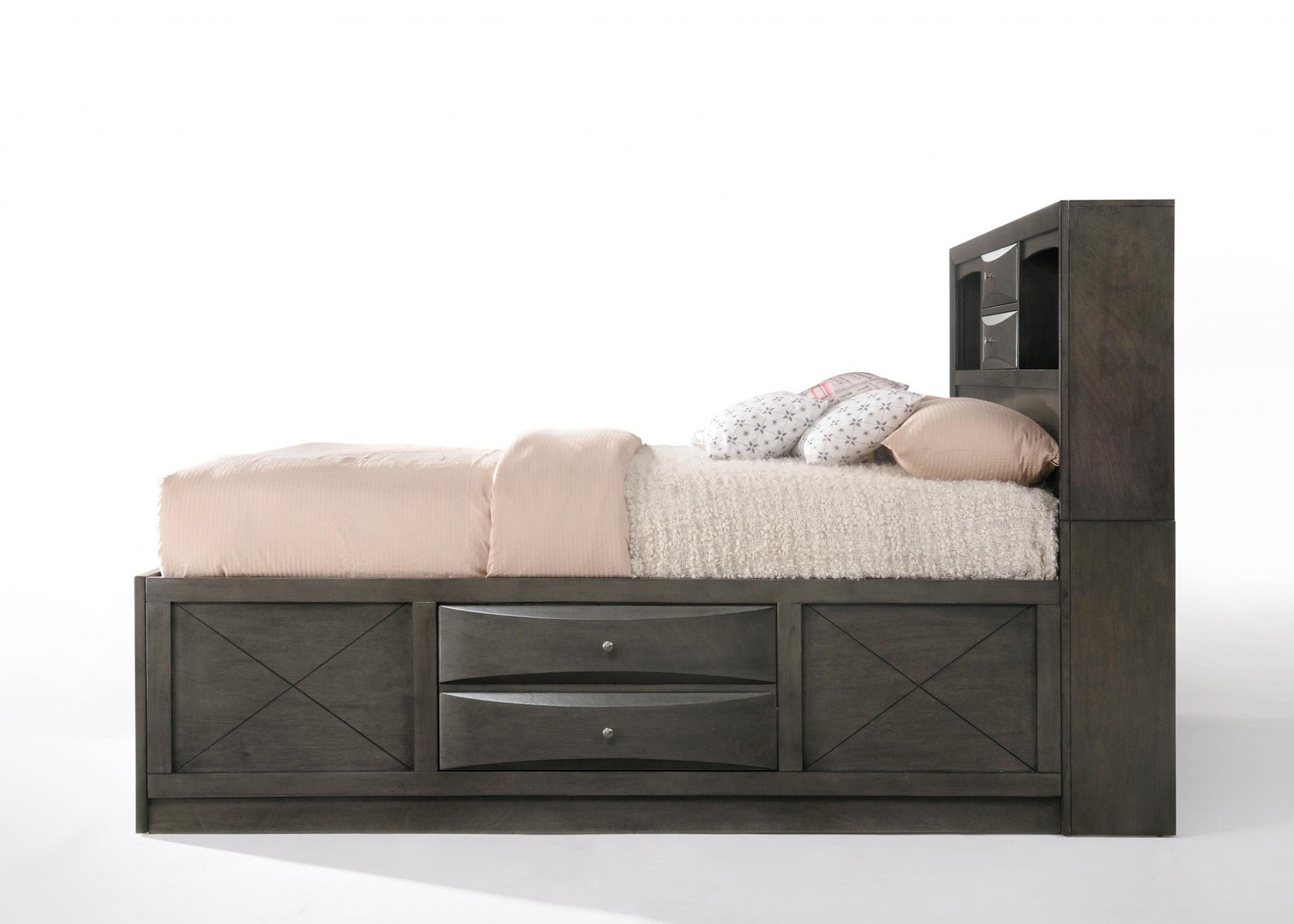 91" X 79" X 56" Eastern King Gray Oak Storage Bed