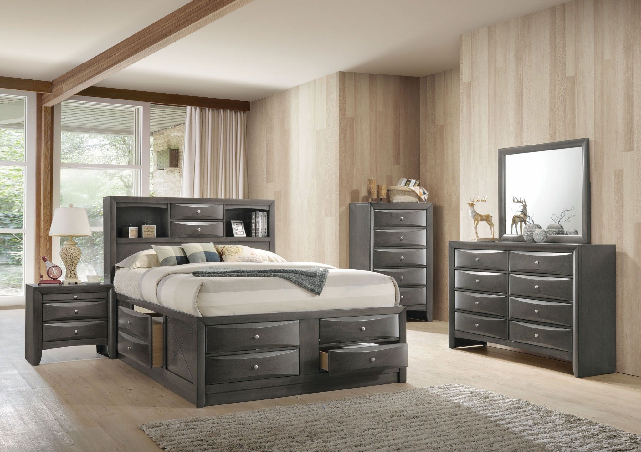 91" X 79" X 56" Eastern King Gray Oak Storage Bed