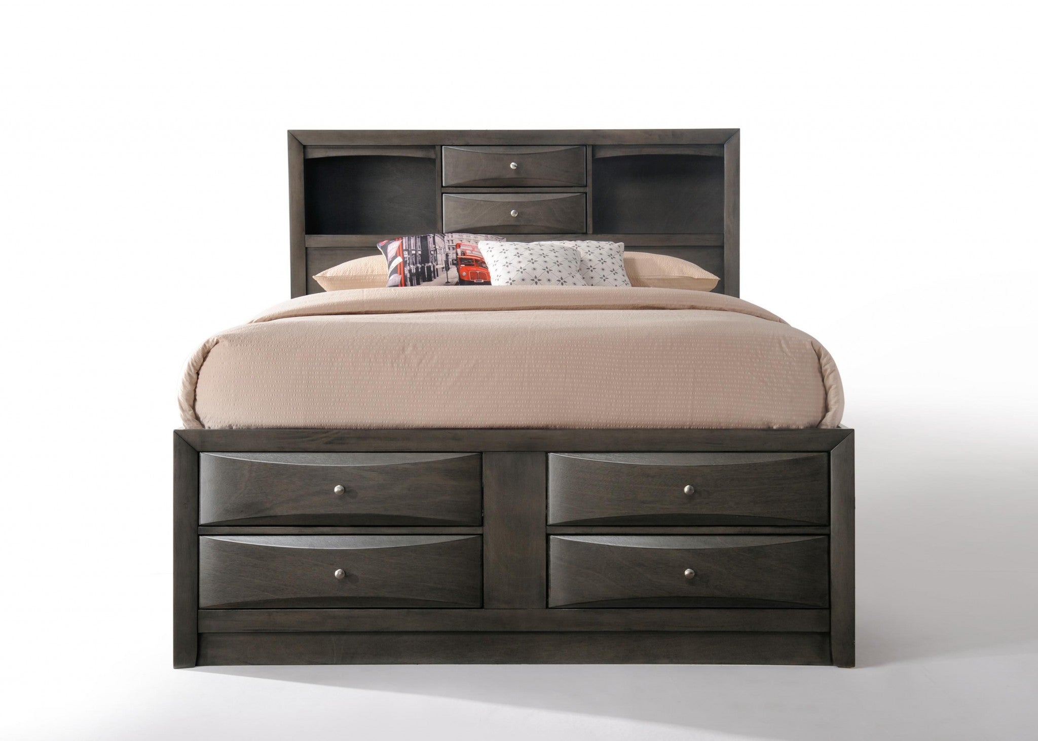 91" X 79" X 56" Eastern King Gray Oak Storage Bed
