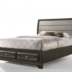 87" X 63" X 52" Gray Fabric And Antique Gray Queen Storage Bed