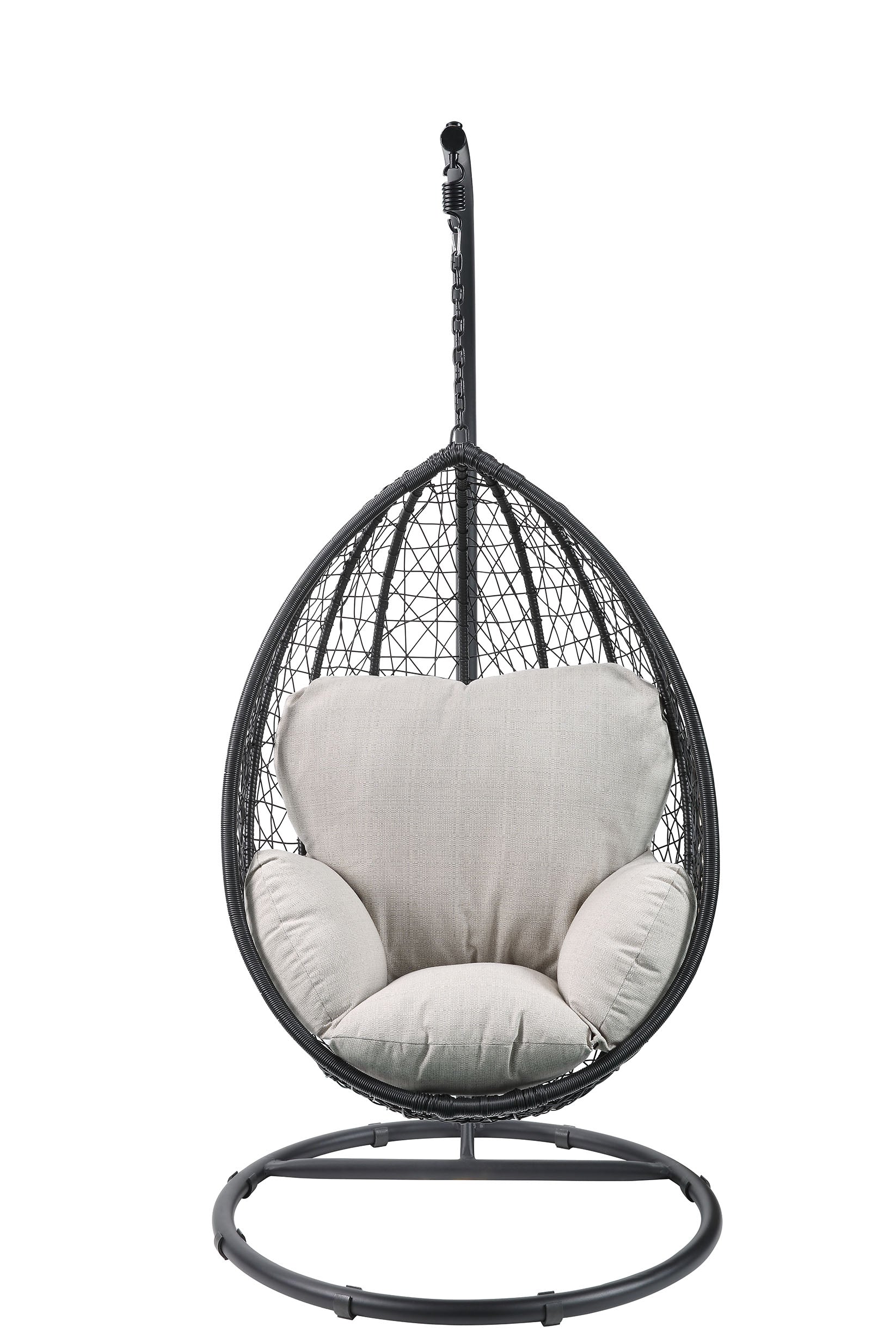 Beige And Black Hanging Pod Wicker Patio Swing Chair