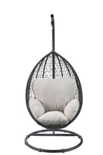 Beige And Black Hanging Pod Wicker Patio Swing Chair