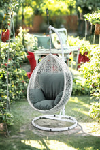 Beige And Black Hanging Pod Wicker Patio Swing Chair