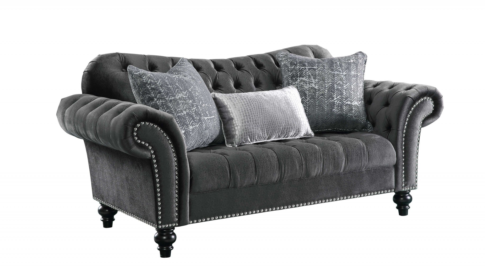 Dark Gray Velvet Loveseat W3 Pillows - 79" x 37" x 37"