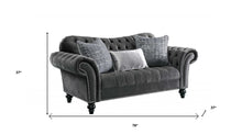 Dark Gray Velvet Loveseat W3 Pillows - 79