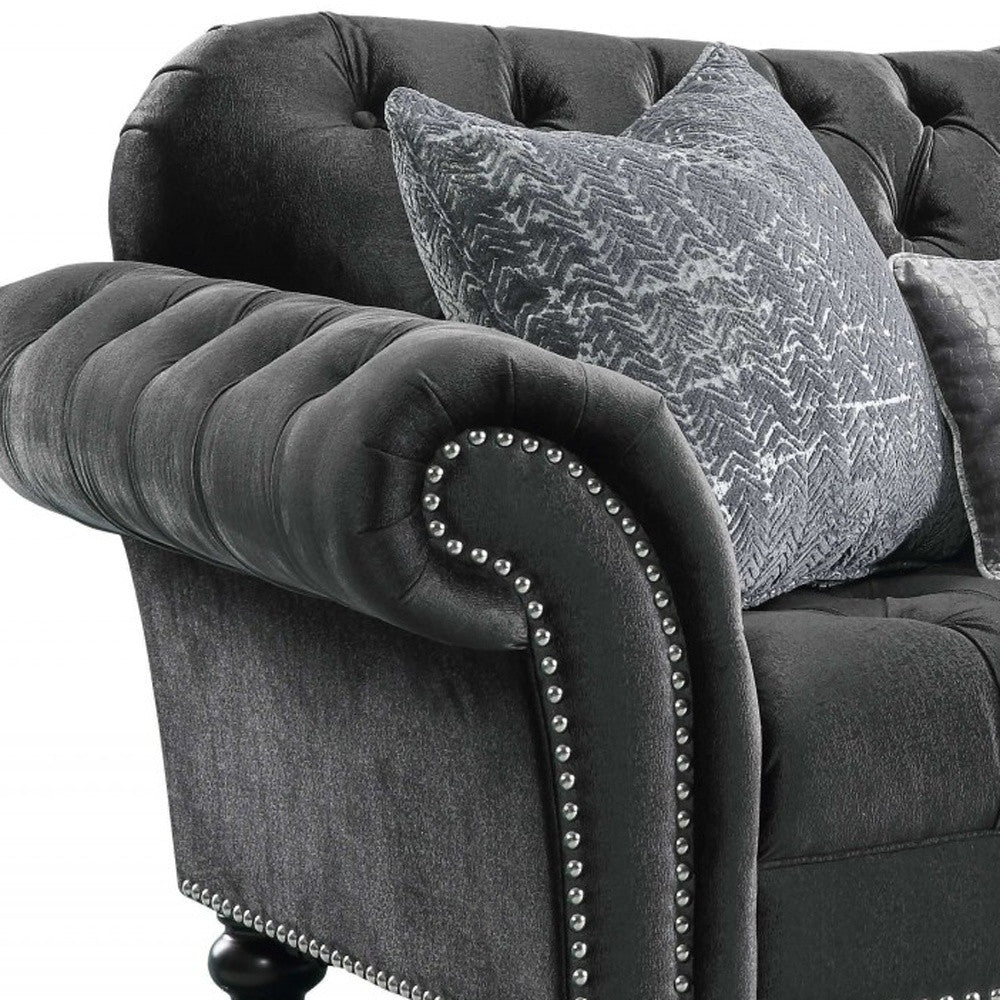 Dark Gray Velvet Loveseat W3 Pillows - 79" x 37" x 37"