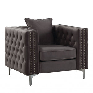 40" X 34" X 30" Dark Gray Velvet Chair And Pillow