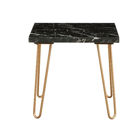 White Marble And Gold Geometric End Table