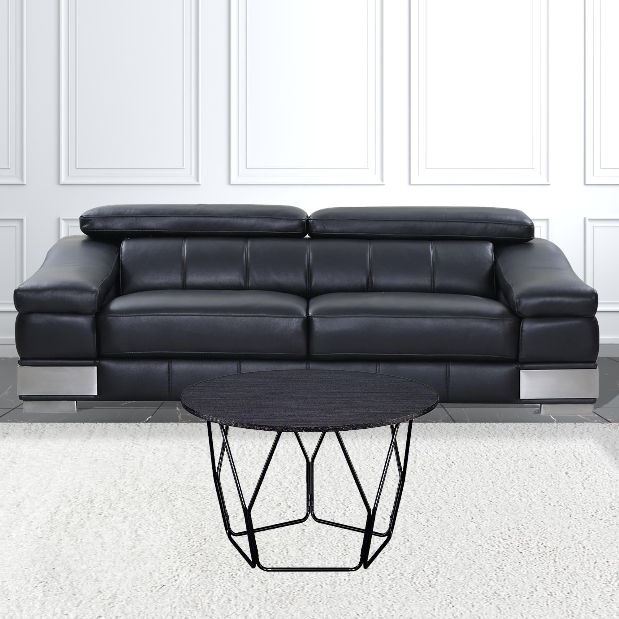 32" Black Metal and Dark Brown Veneer Geo Base Coffee Table