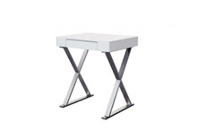 Desk Small High Gloss White One Drawer Stainless Steel Base