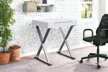 Desk Small High Gloss White One Drawer Stainless Steel Base