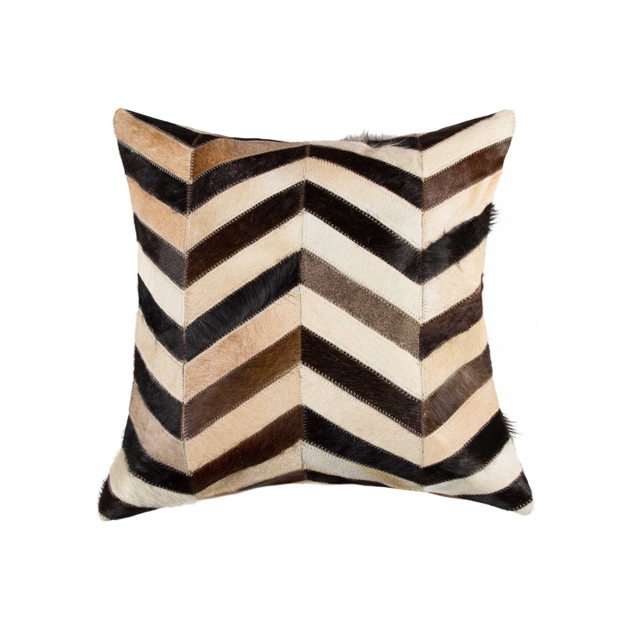 18" X 18" X 5" Stunning Tricolor Chevron Torino Kobe Cowhide  Pillow