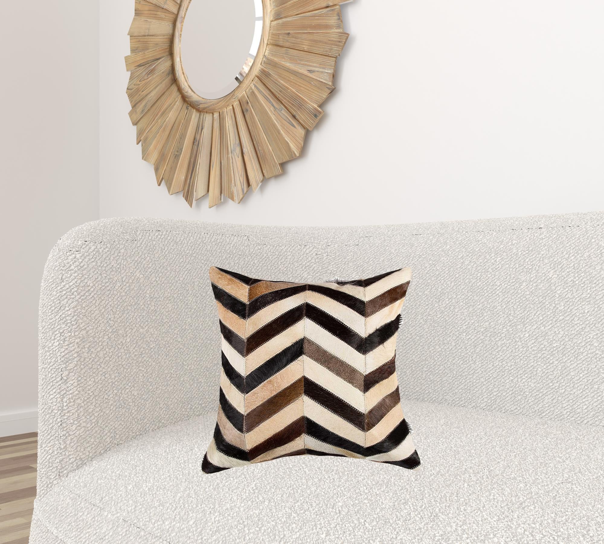18" X 18" X 5" Stunning Tricolor Chevron Torino Kobe Cowhide  Pillow