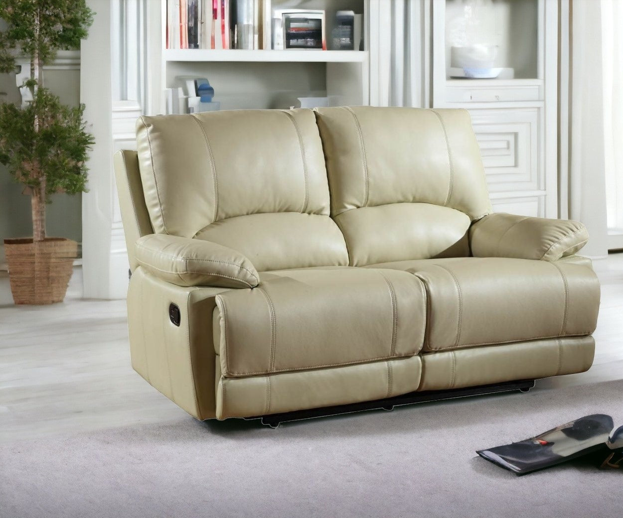 Stylish Beige Leather Loveseat 41"