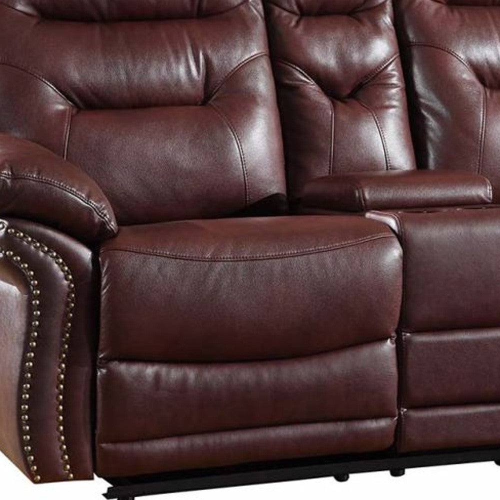 44" Comfortable Burgundy Leather Console Loveseat