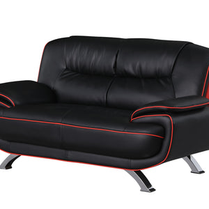 40" Sleek Black Leather Loveseat