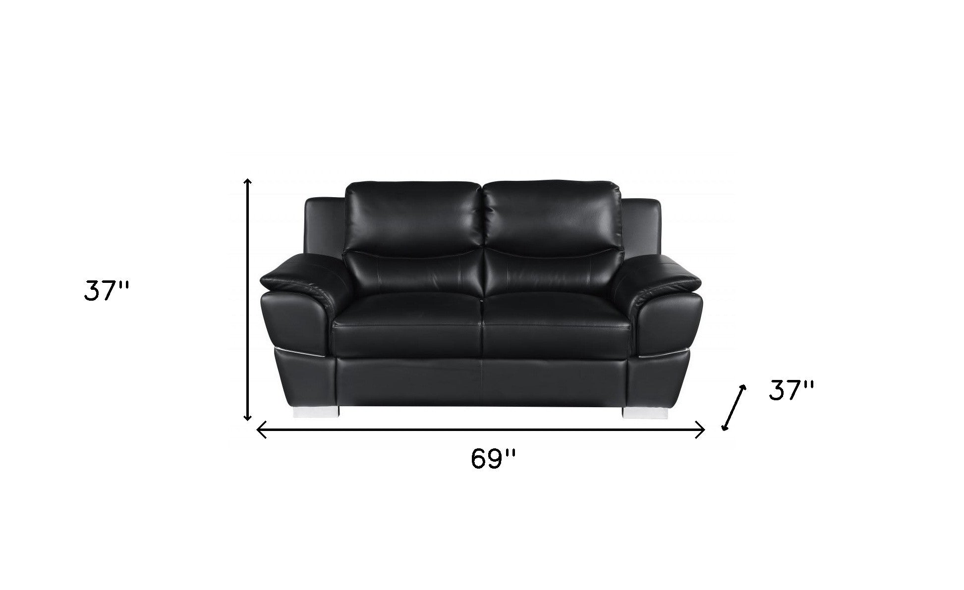 37" Chic Black Leather Loveseat