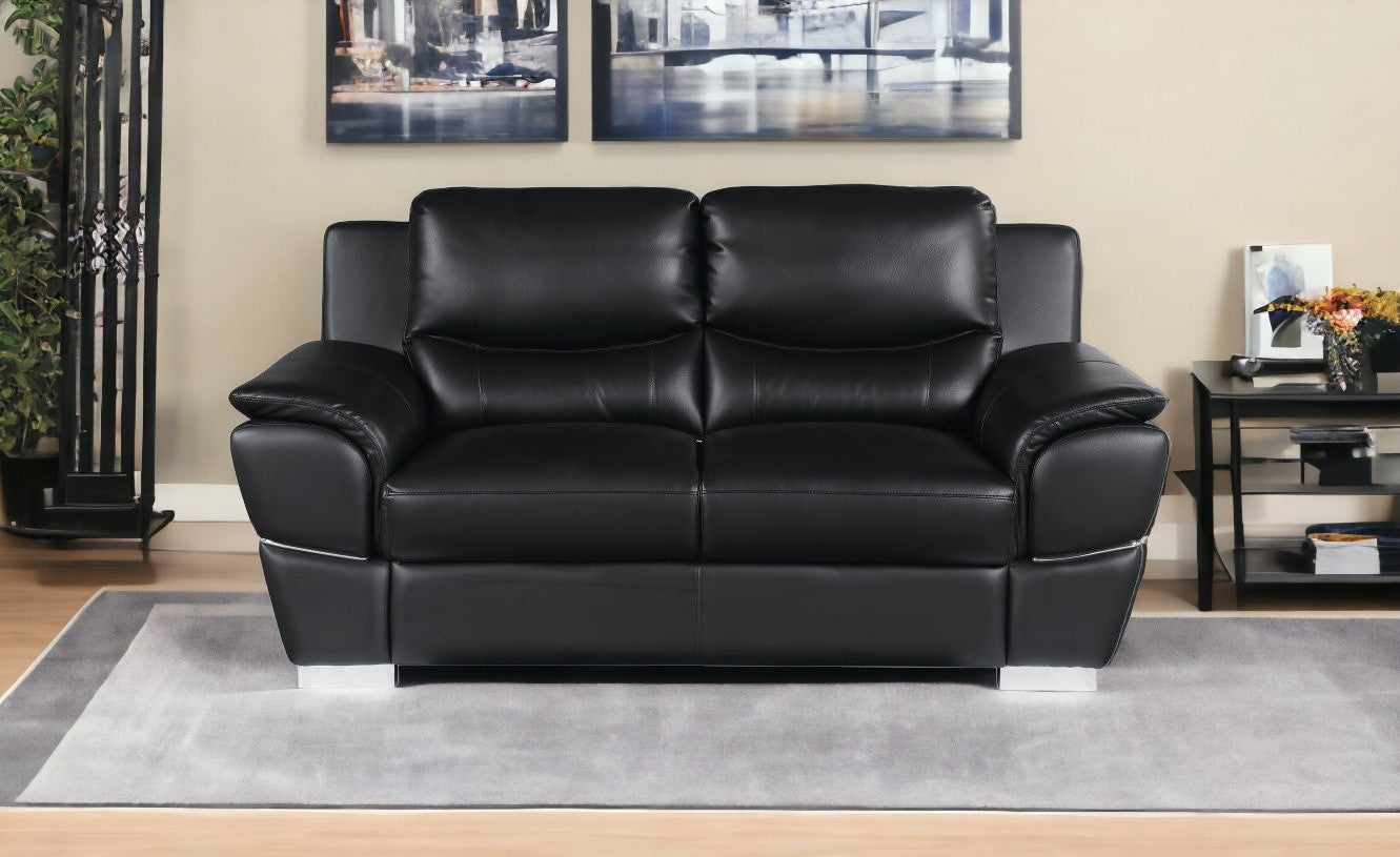 37" Chic Black Leather Loveseat