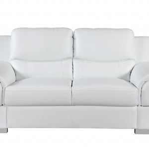 Chic White Leather Loveseat 69"