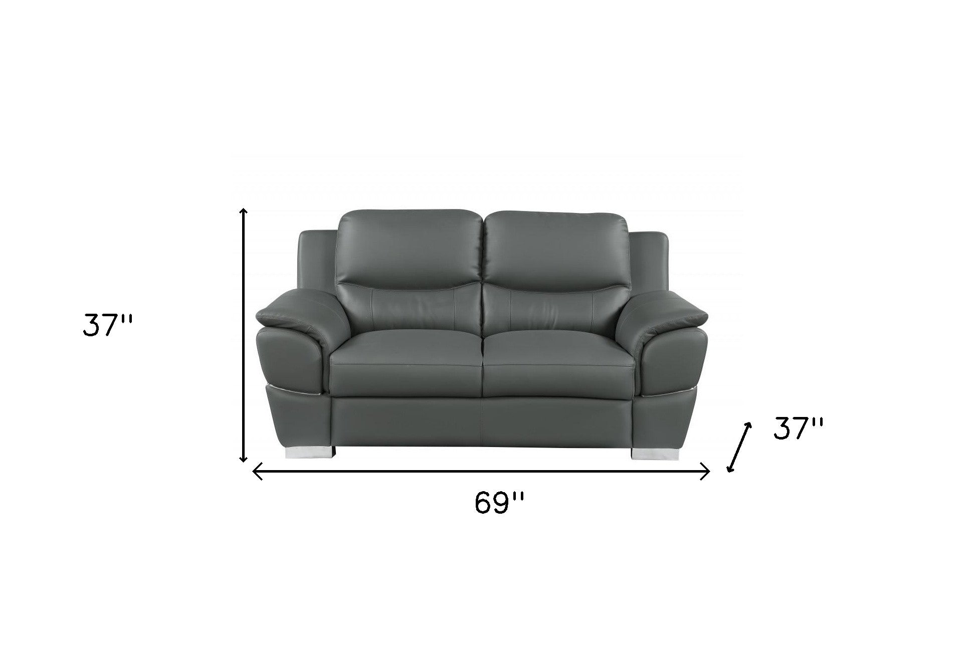 37" Chic Grey Leather Loveseat