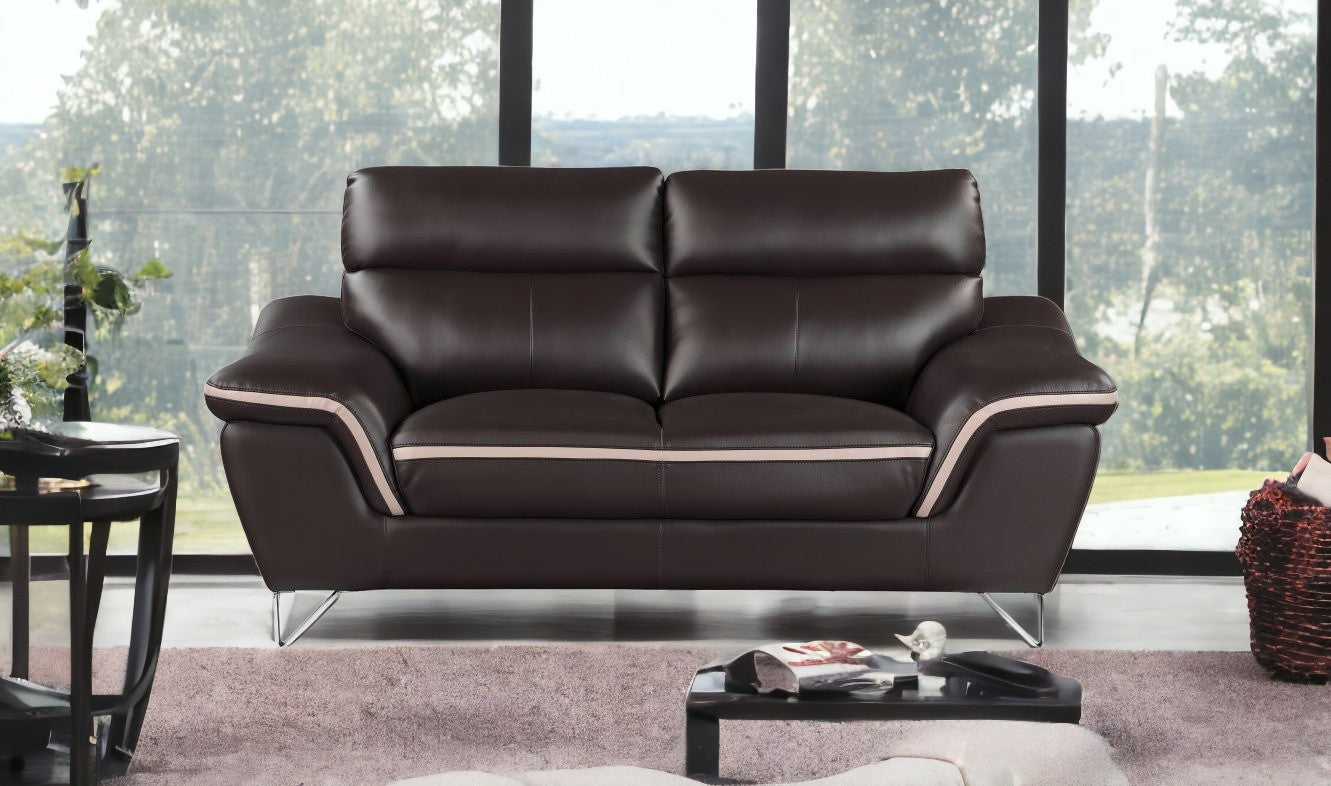 36" Contemporary Brown Leather Loveseat