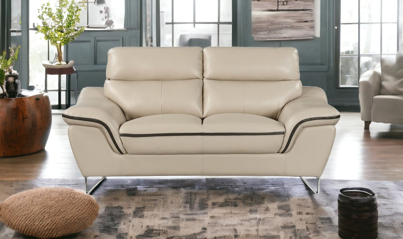 36" Contemporary Beige Leather Loveseat
