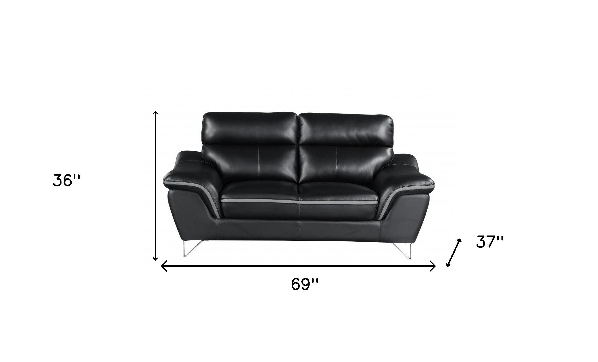 36" Contemporary Black Leather Loveseat