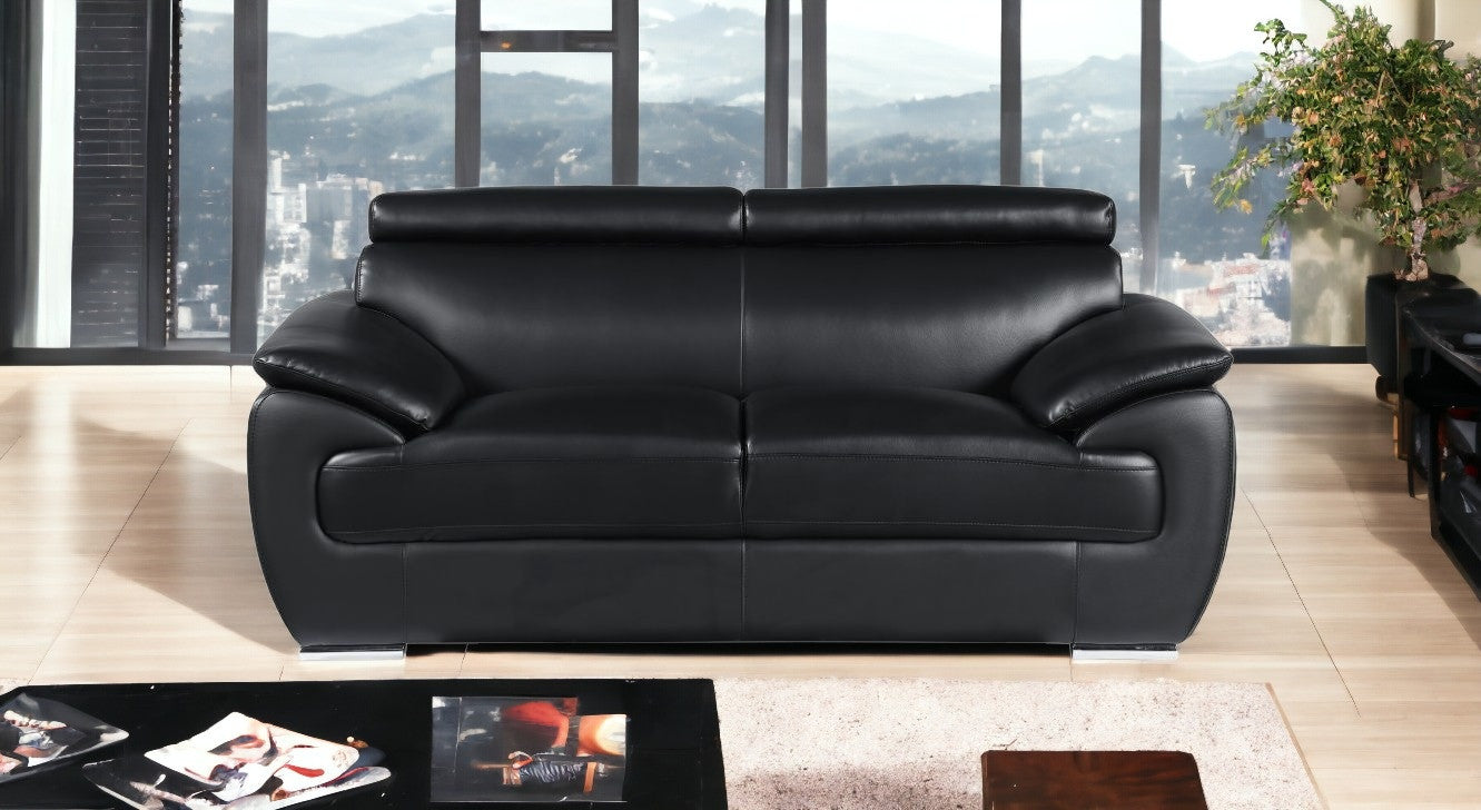 32" To 38" Captivating Black Leather Loveseat