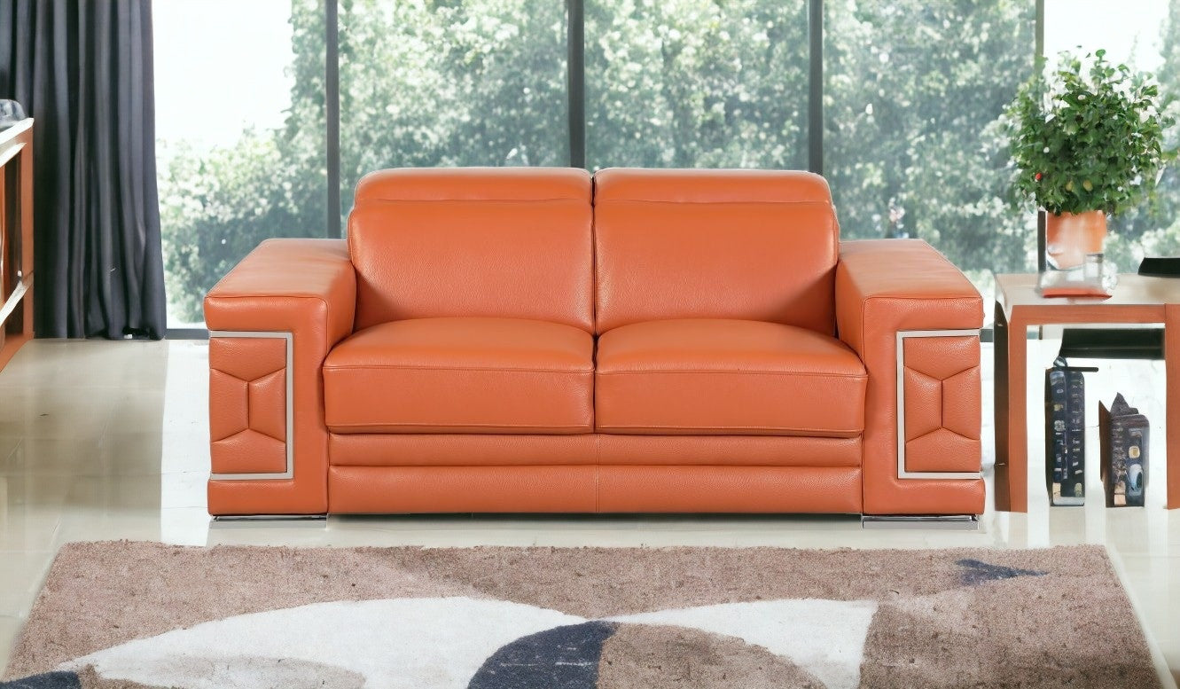 71" Sturdy Camel Leather Loveseat