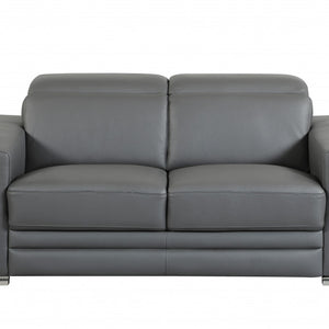 71" Sturdy Dark Gray Leather Loveseat
