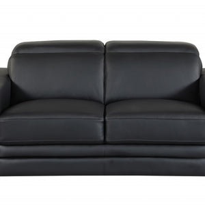 71" Sturdy Black Leather Loveseat