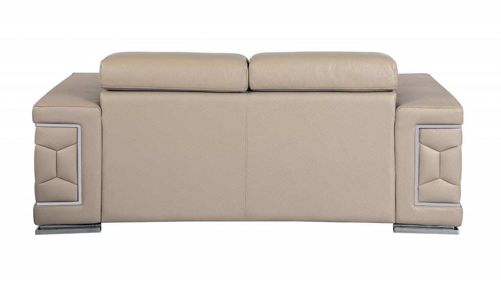 Modern Beige Leather Loveseat - 29” To 38"