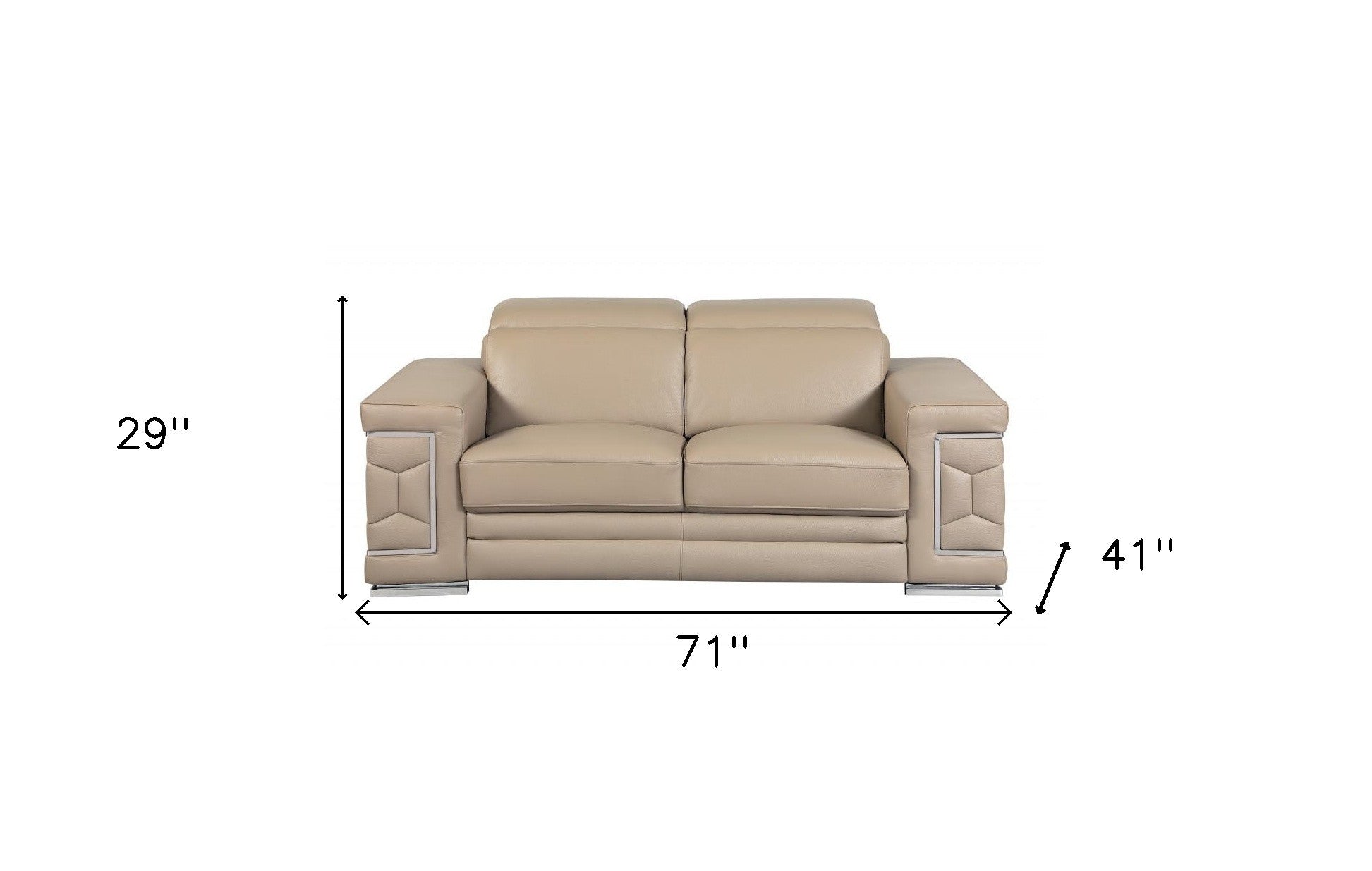 Modern Beige Leather Loveseat - 29” To 38"