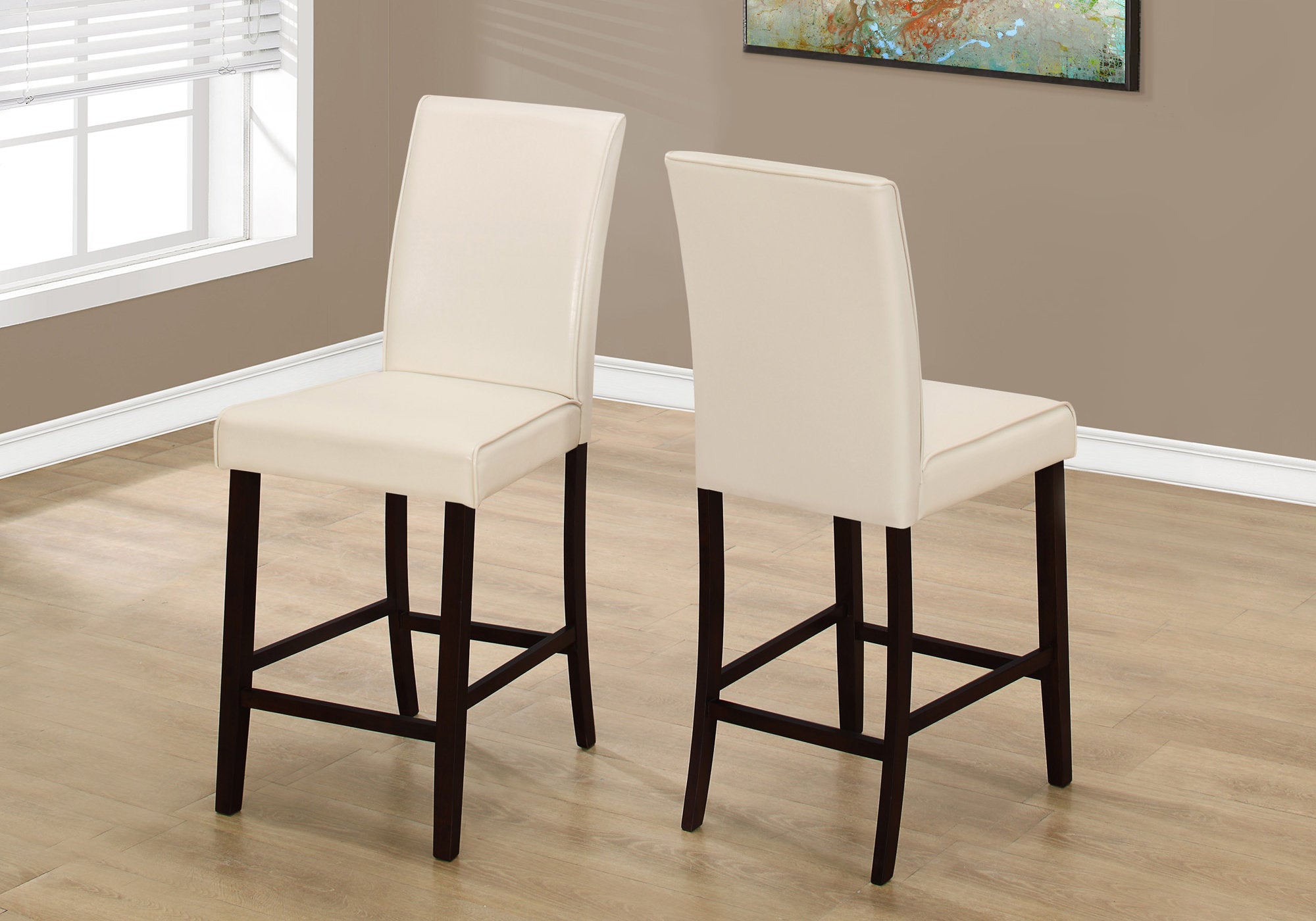 Set Of Two Grey Faux Leather Counter Height Dining Chairs