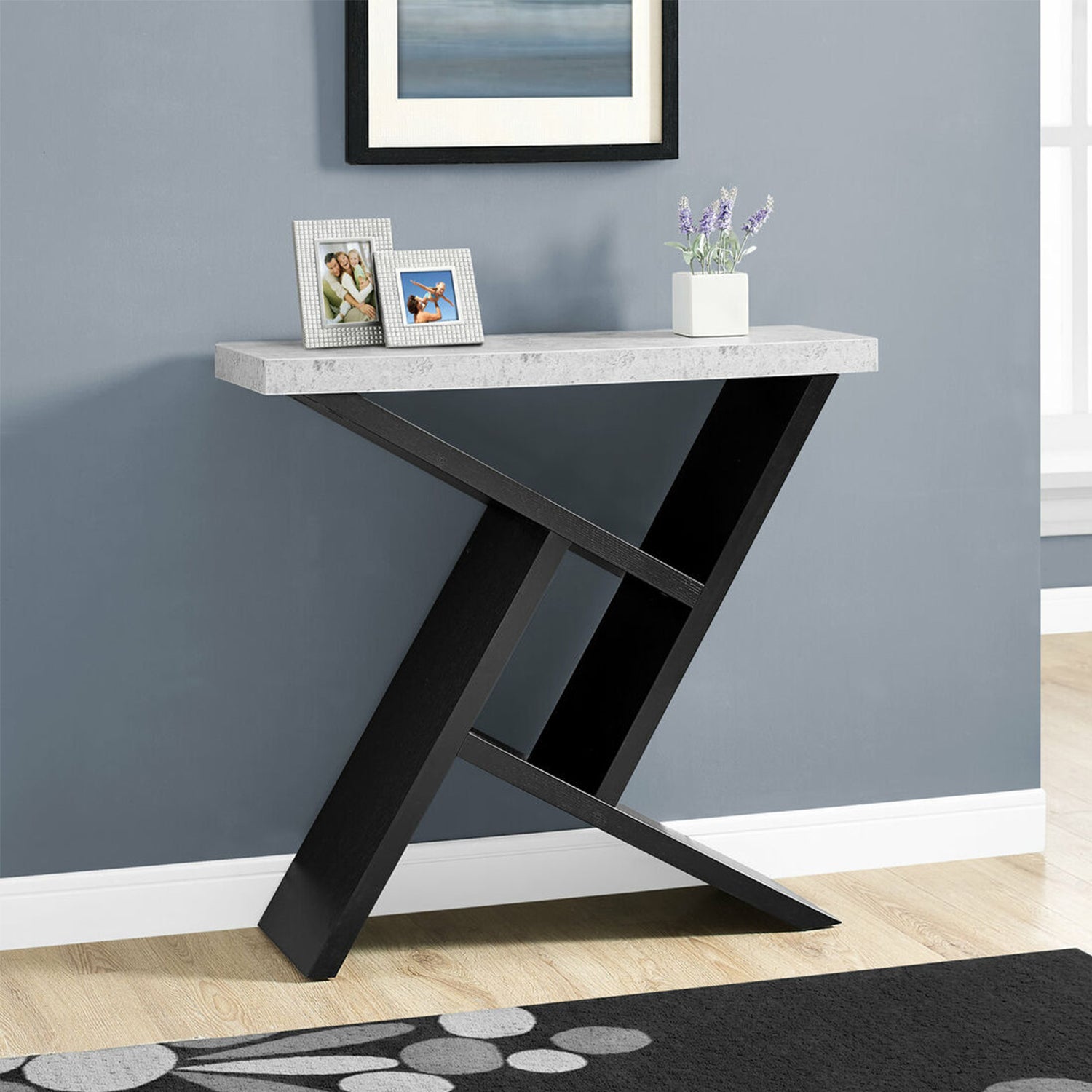 11.5" X 35.5" X 34" Black Grey Finish Hollow Core Accent Table