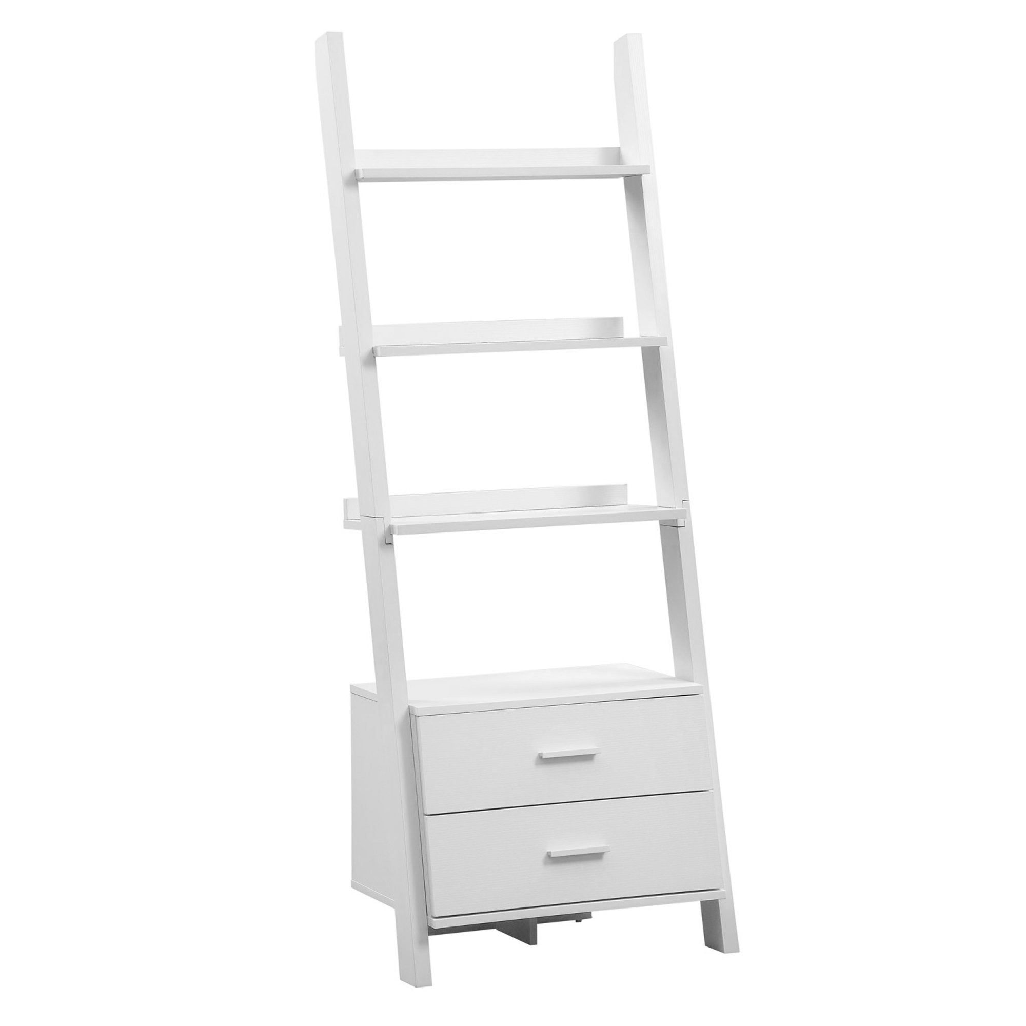 69" Cappuccino Particle Board Ladder Bookcase With Two Storage Drawers