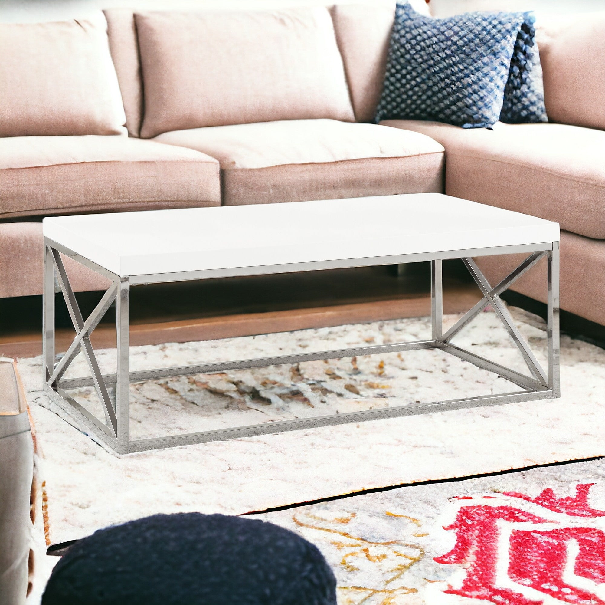 17" Particle Board And Chrome Metal Coffee Table