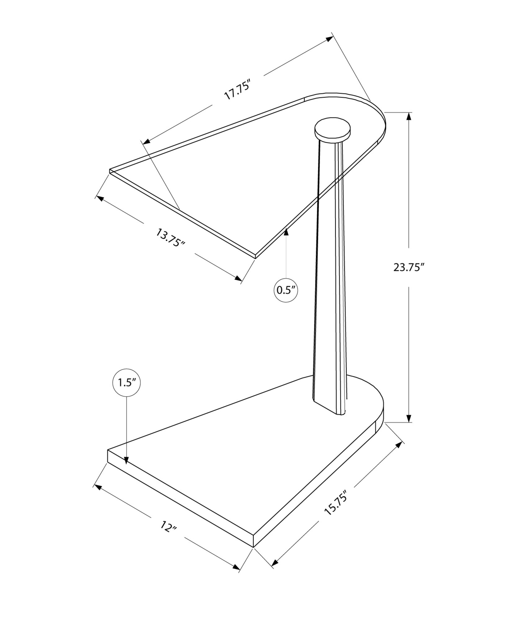 17.75" X 13.75" X 23.75" Blacksilver Particle Board Tempered Glass Accent Table