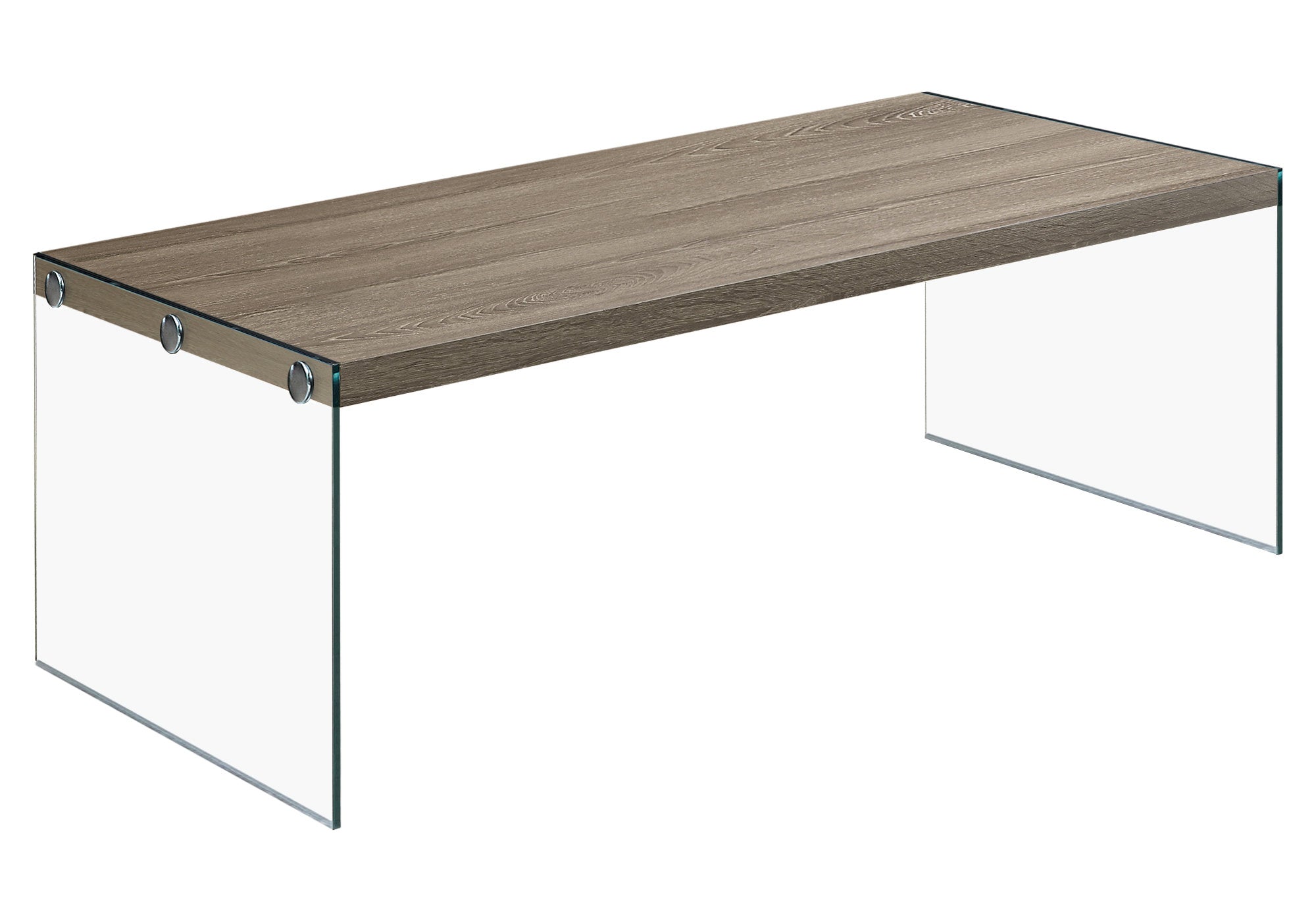 22" X 44" X 16" Dark Taupe  Tempered Glass  Coffee Table