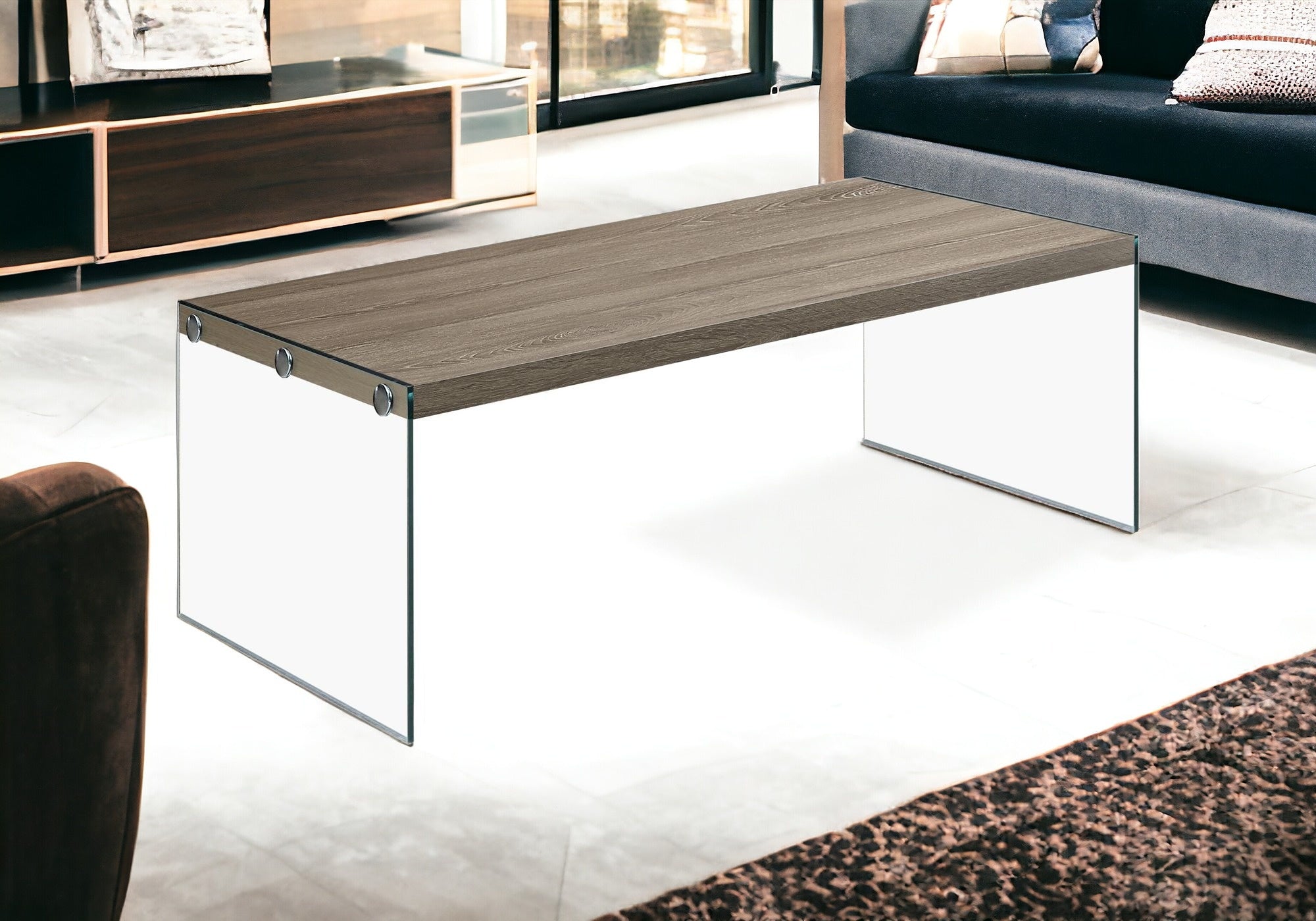 22" X 44" X 16" Dark Taupe  Tempered Glass  Coffee Table