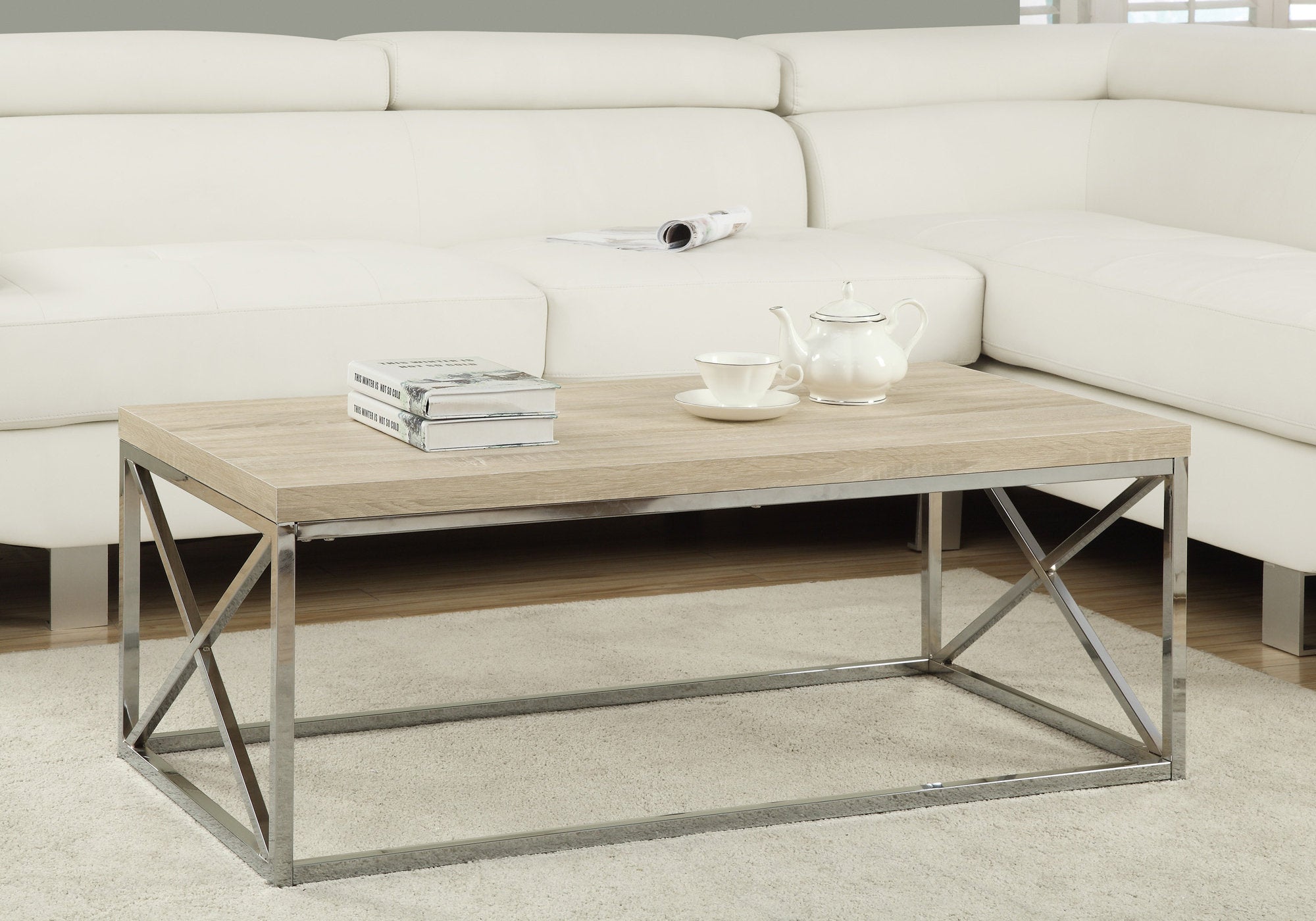 17" Particle Board And Chrome Metal Coffee Table