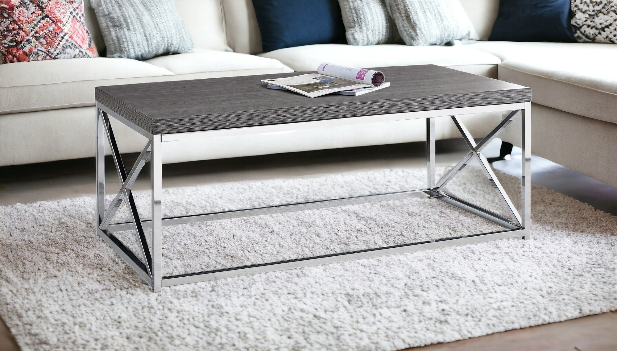 17" Particle Board And Chrome Metal Coffee Table