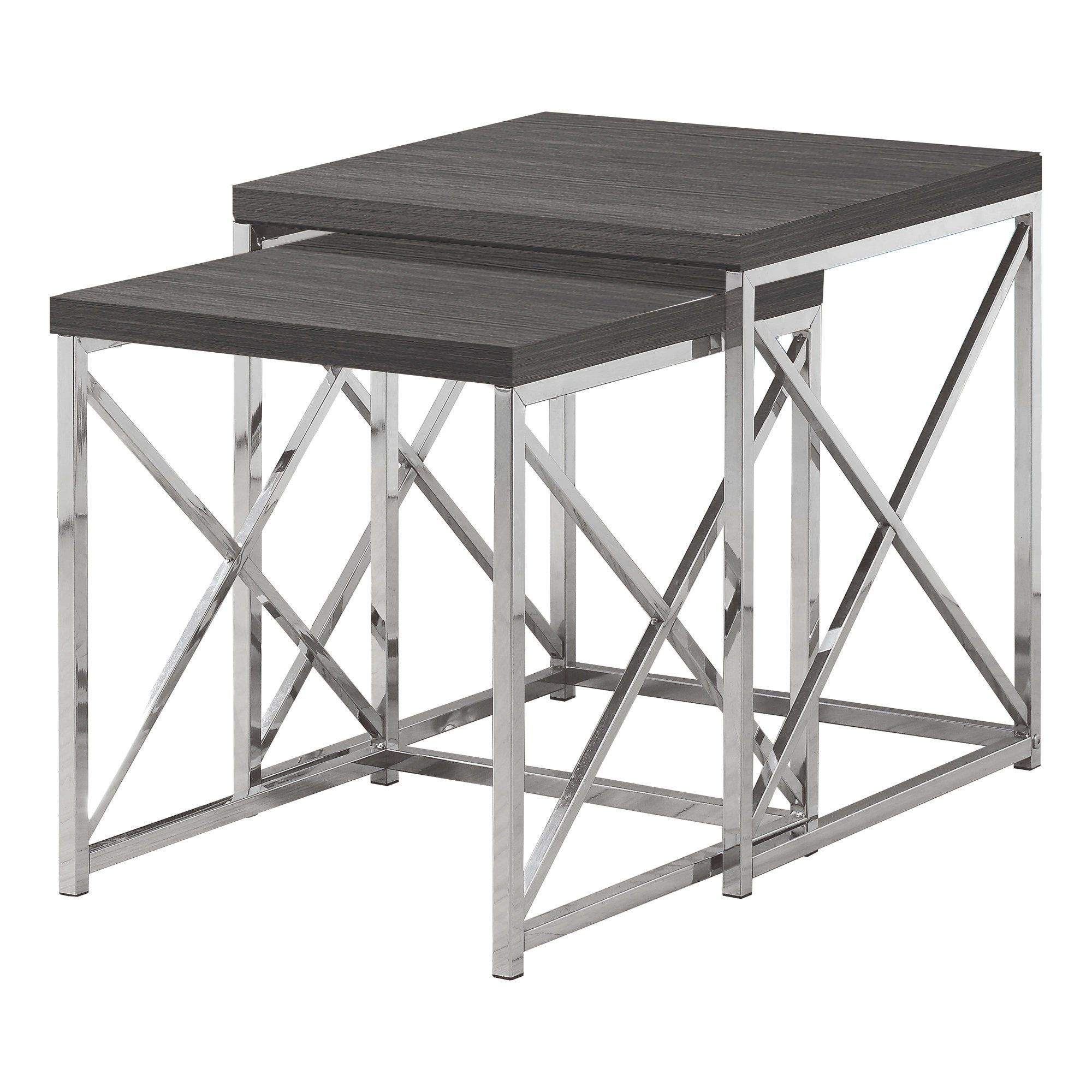 Chrome Metal Two Pieces Nesting Table Set 40.5"