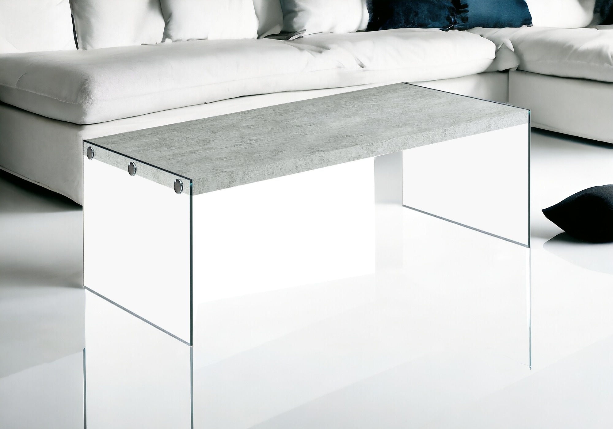 22" X 44" X 16" Dark Taupe  Tempered Glass  Coffee Table