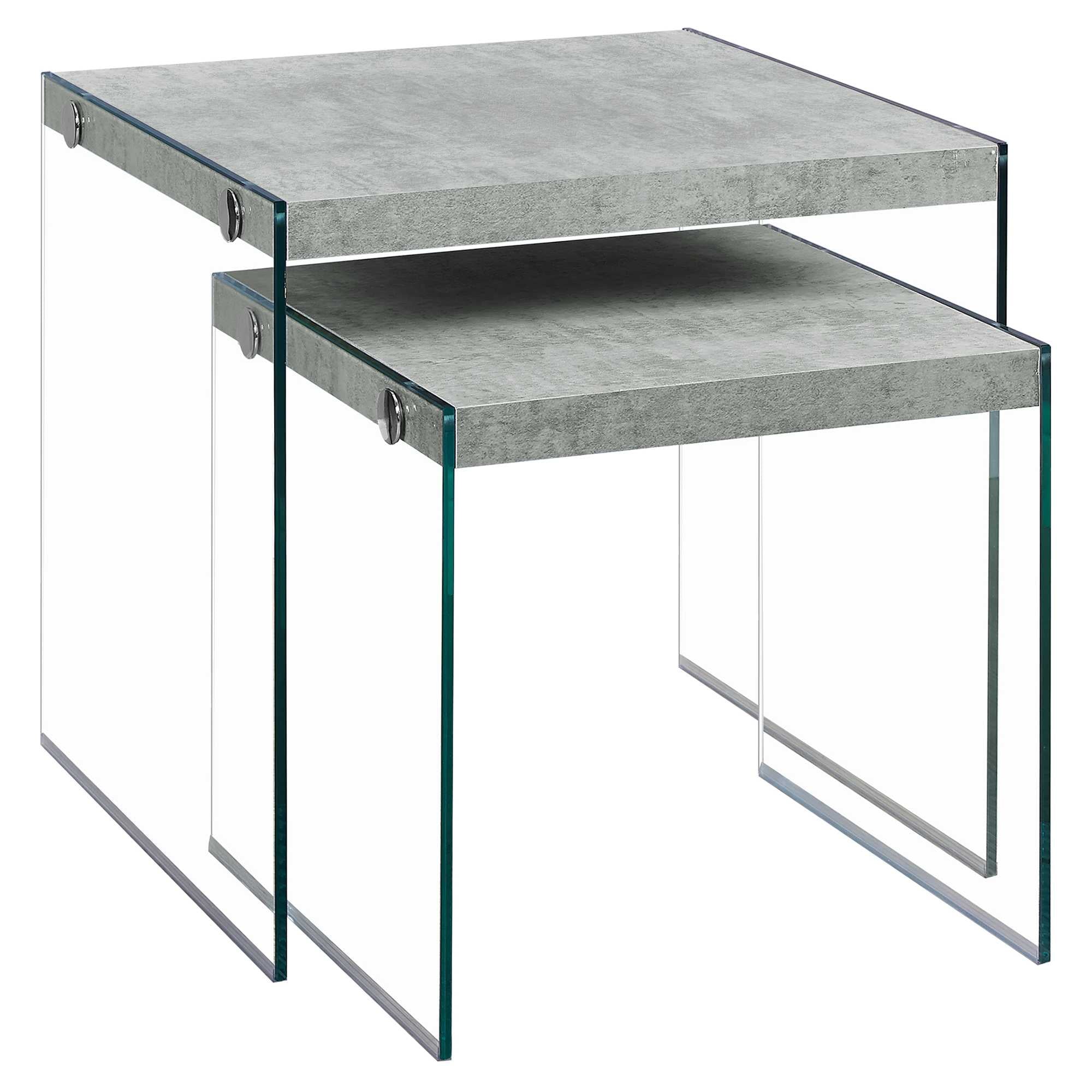 35.5" X 35.5" X 35.5" Dark Taupe Clear Particle Board Tempered Glass  2Pcs Nesting Table Set