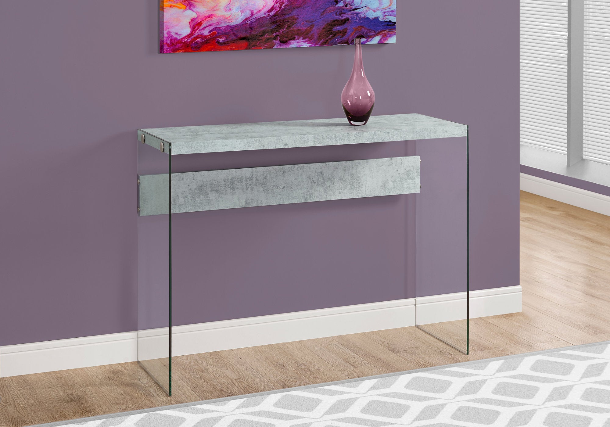15.75" X 44" X 32" Dark Taupe Clear Particle Board Tempered Glass  Accent Table