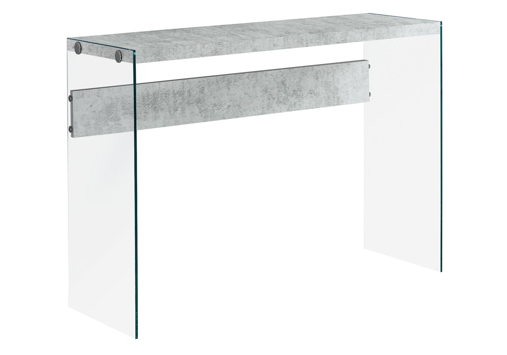 15.75" X 44" X 32" Dark Taupe Clear Particle Board Tempered Glass  Accent Table