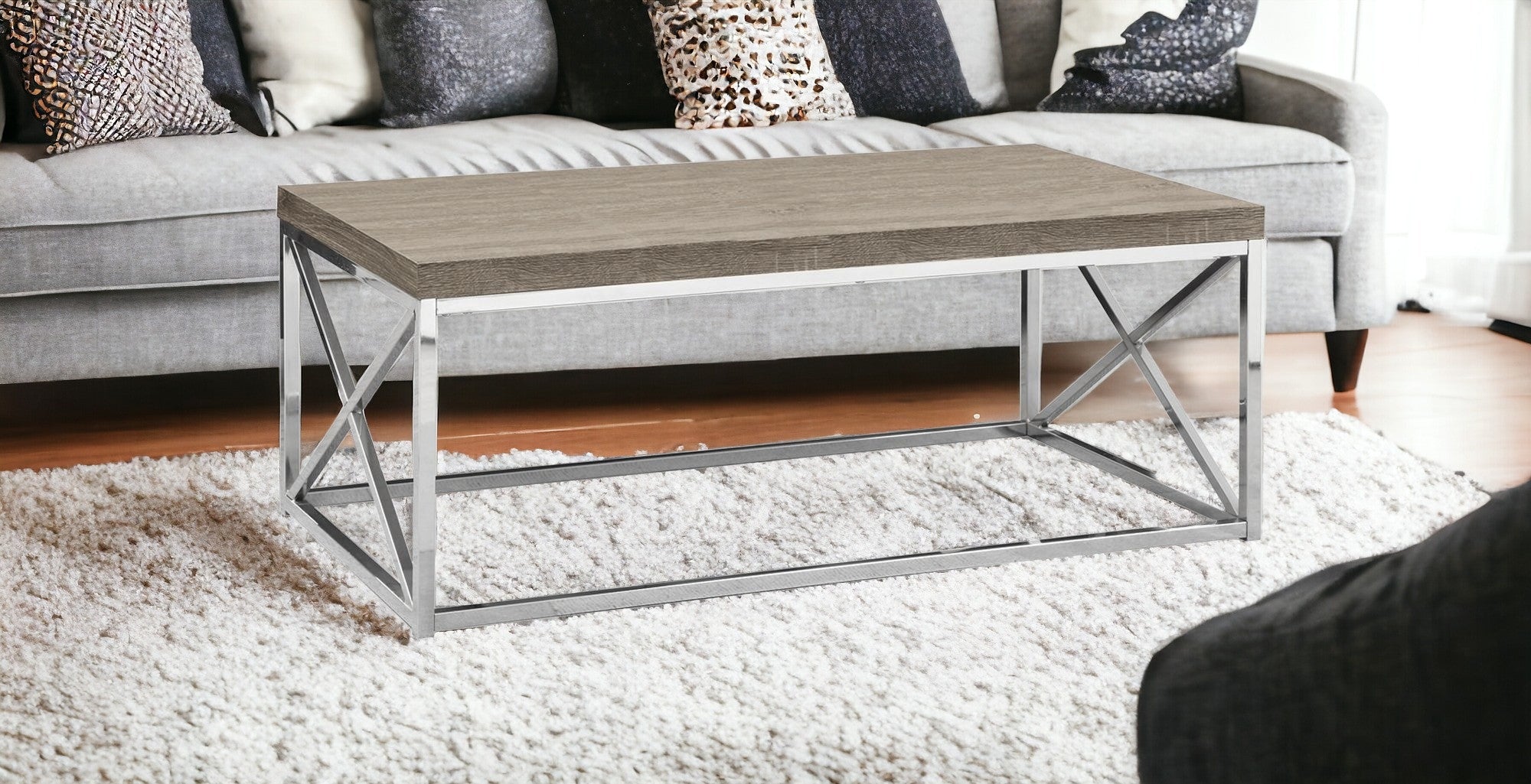 17" Particle Board And Chrome Metal Coffee Table
